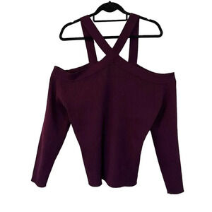 Fashion to Figure Burgundy Ribbed Knit Top Size 2X Criss Cross Cold Shoulder